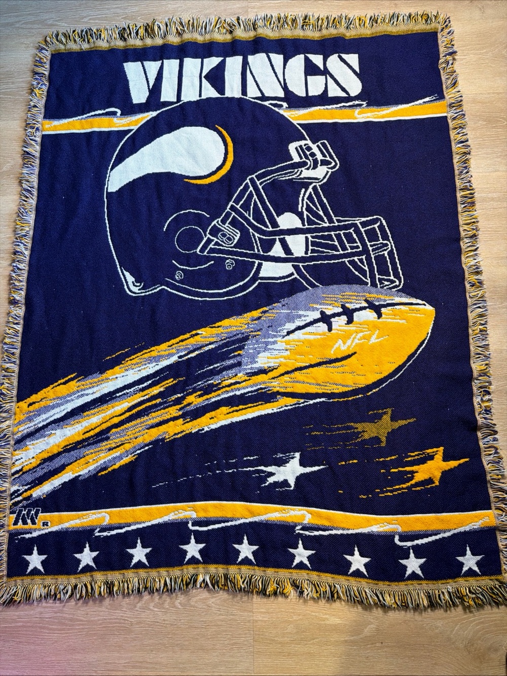 Vintage 90s Minnesota Vikings Tapestry Woven Throw Blanket NFL Northwest Co USA